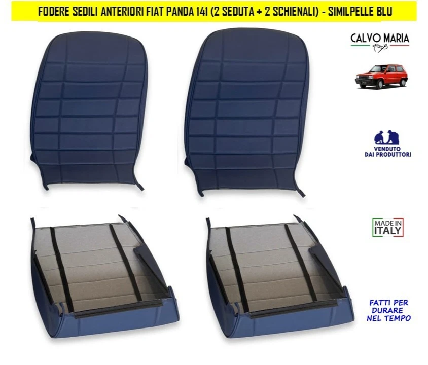 Fodere Sedili Anteriori Fiat Panda 141 in Similpelle Blu | Set 2 Sedute + 2 Schienali Made in Italy - immagine 2