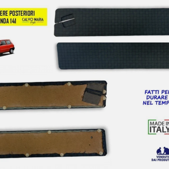 Coppia pannelli fiancate posteriori in tessuto originale barrette blu con clip per Fiat Panda 141